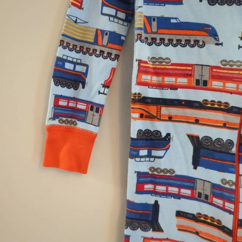 Hanna Andersson Blue Orange Train Organic Cotton Pajamas Sleeper - Boys 90 3T